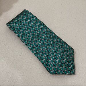 Hermes Green Geometric Silk Tie
